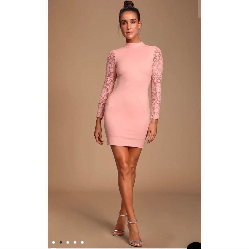 Blush Pink Lace Long Sleeve Bodycon Dress